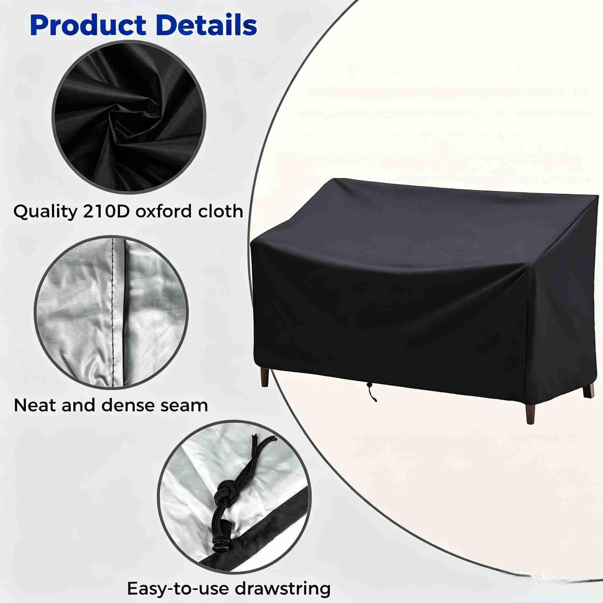 Outdoor Bench Cover, 52.7 x 26 x 35 inch Waterproof 2 Seater Patio Bench Cover Outdoor Patio Furniture Garden Sofa Chair Cover, Fit for 2-Seater Seating Metal & Hardwood Patio Garden Bench, Black