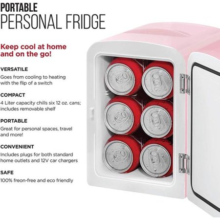 Chefman Mini Portable Pink Personal Fridge Cools Or Heats & Provides Compact Storage