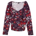 thumbnail image 1 of GUESS Womens Ruched Pullover Blouse, Purple, Large, 1 of 1