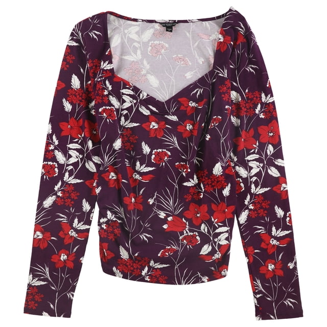 GUESS Womens Ruched Pullover Blouse, Purple, Large