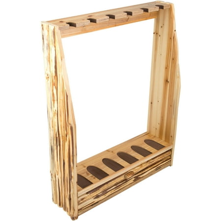 Rush Creek Creations Rustic Pine 6-Gun Floor Rack w/Storage