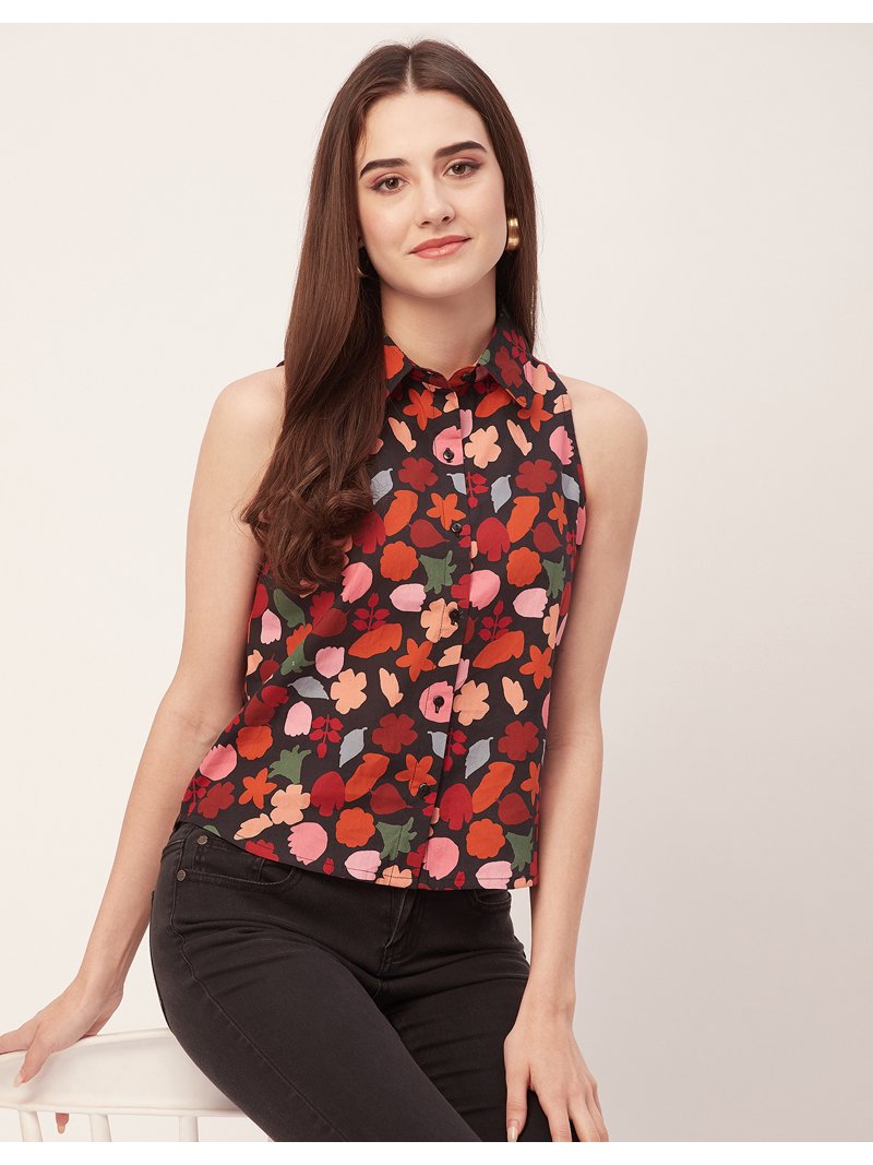 Moomaya Women's Printed V-Neck Flared Tunic Top – Elbow Sleeves, Smocked Waist, Viscose Rayon – Casual Summer Top For Jeans
