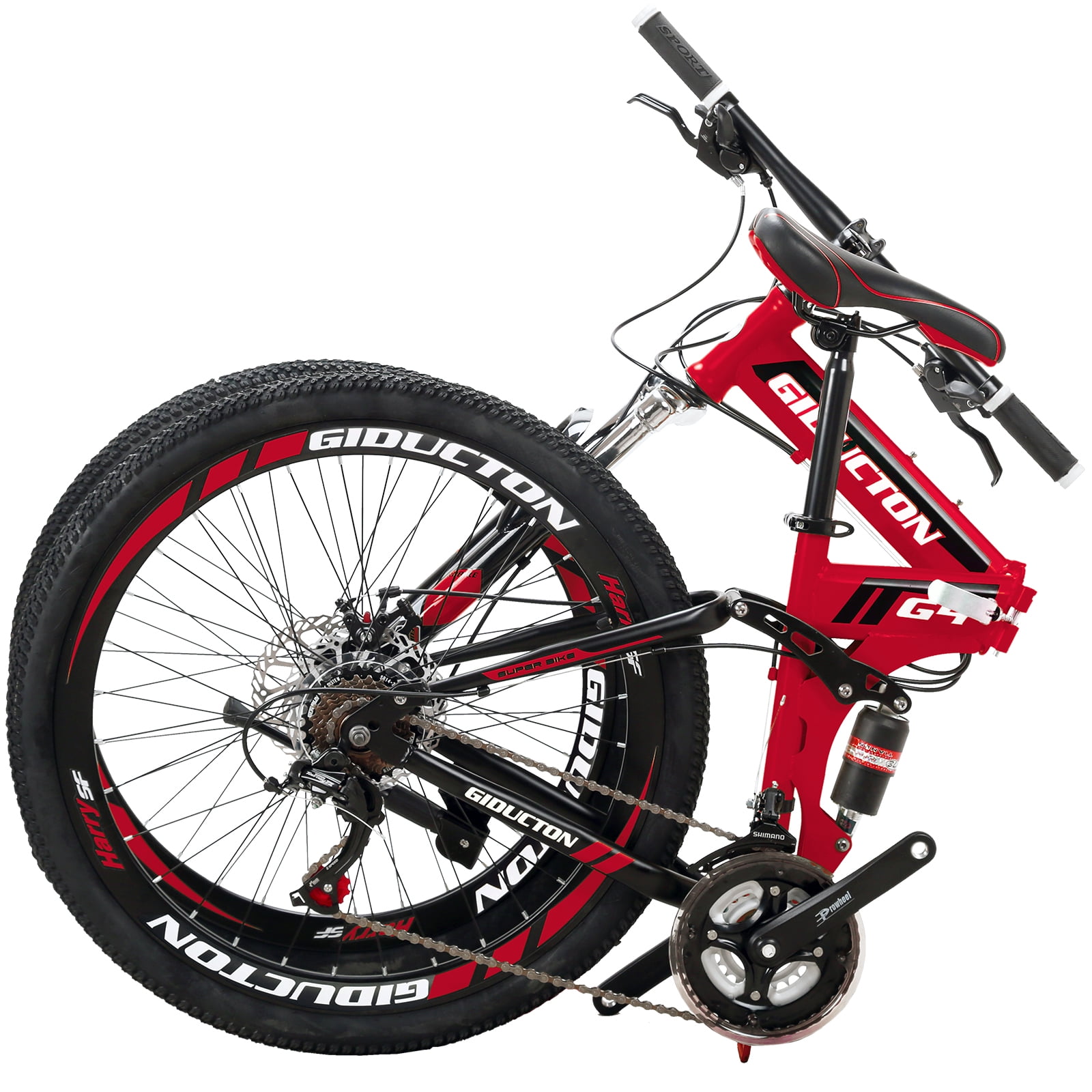 Eurobike G4 26 Inch Folding Mountain Bike 21 Speed Dual Disc Brakes Red Walmart
