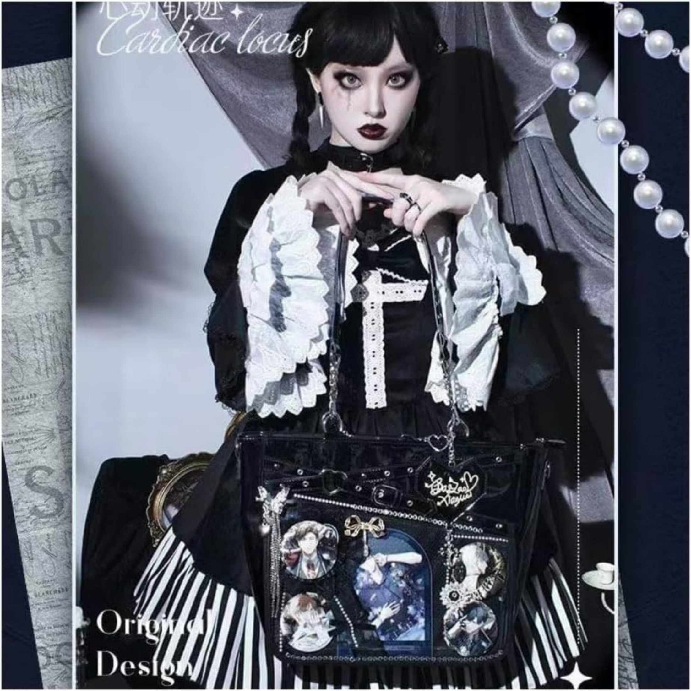 Love-Chains Ita Bag Pins Display Single Shoulder Crossbody Bag PU Leather Big Capacity Handbag Chain Clear Purse with Insert