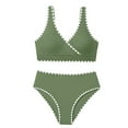thumbnail image 6 of Scyoekwg Bathing Suits for Girls Solid Color Vacation Strapless Bikini Tops Trunks Set Everyday Beach Bikini Slim Green, 5 Years, 6 of 7
