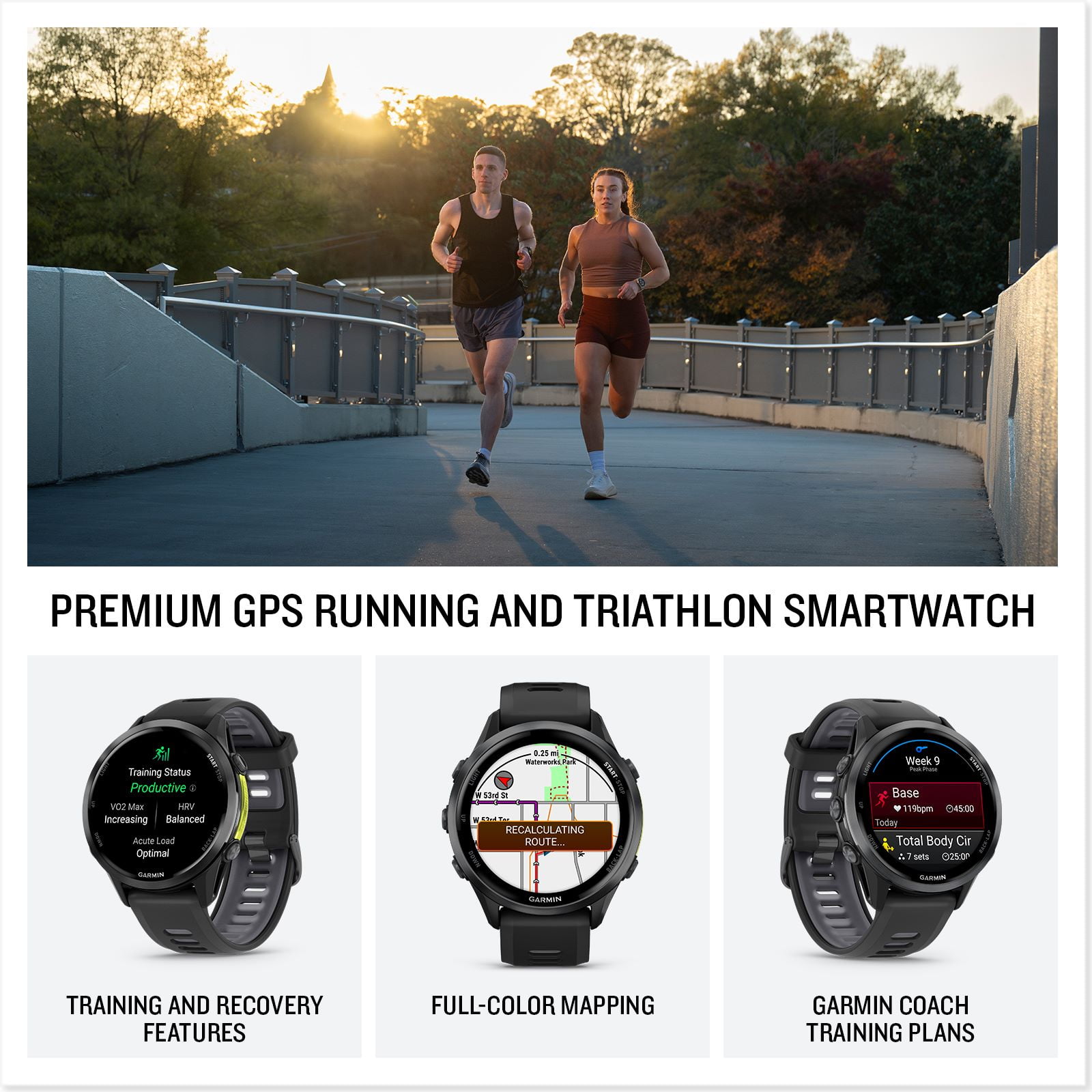GARMIN Forerunner 970 GPS Black Fiber-Reinforced Polymer Case with Black Watch Band, 1 Pack