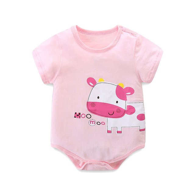 CAROOTU Nouveau-Né Bébé Garçons Filles Combinaison Manches Courtes Dessin Animé Imprimé Col Rond Respirant Rompers pour l'Été