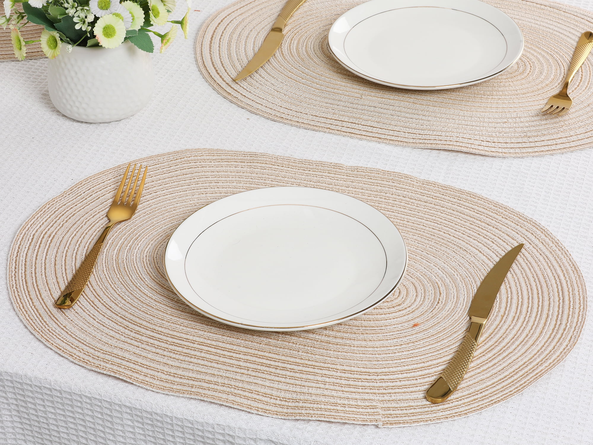 Unique Bargains Farmhouse Placemats Oval Placemats for Dining Table 6pk Beige 19.7x14Inch