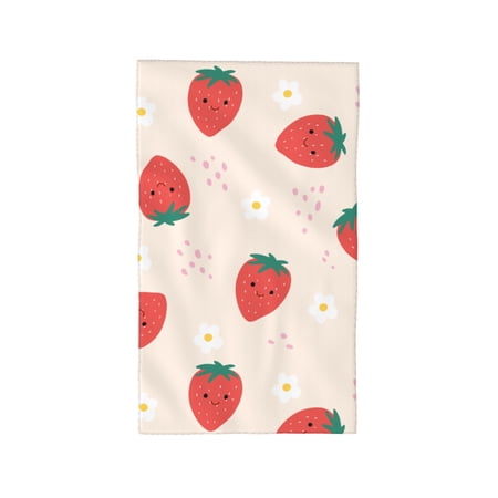 YFYANG Absorbent Towel, Soft Skin-Friendly Beige Strawberry Flower Pattern Washcloth Bath Towel, Suitable for All Skin, 27.5 x 16-inch