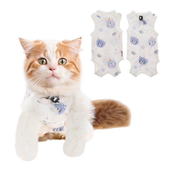 Unique Bargains Cat Recovery Suit Soft Breathable Cat Surgeries Suit Cat Onesie for Cats After Surgeries Prevents Licking Wounds S White