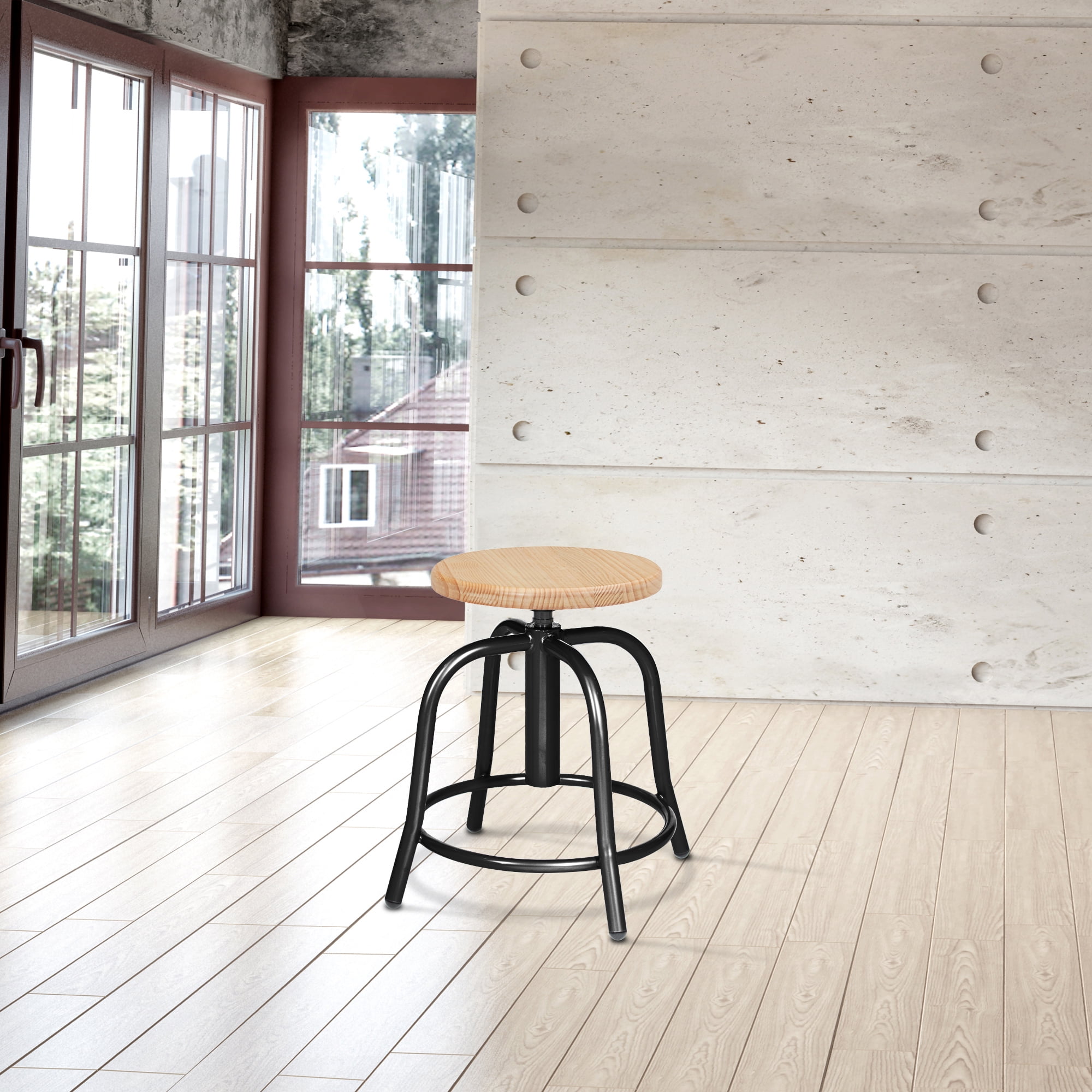 Hampden Furnishings Vince Collection Swivel Stool with Wood Seat, Black Frame