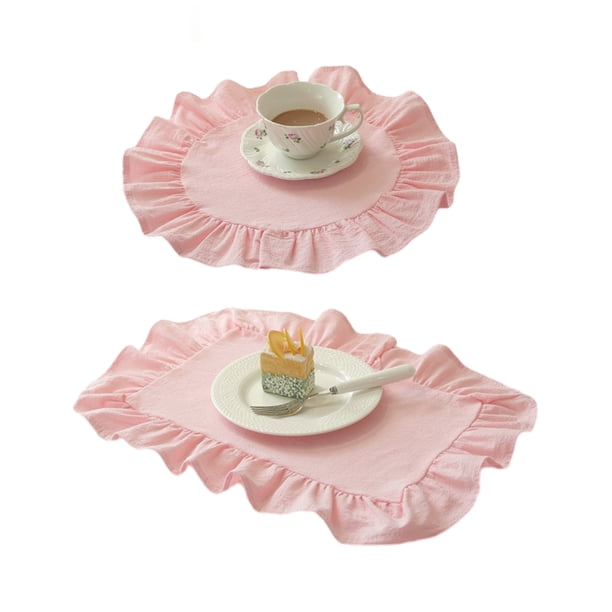 Mantel individual de cocina cuadrado y redondo de algodón lavado con bordes plisados, resistente al calor, para comedor, hogar, cocina, fiestas.