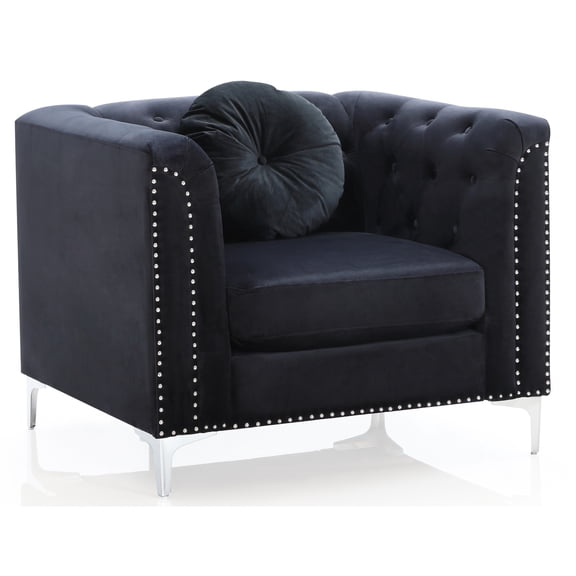 Elegant Accent Chair - Velvet Tufted Living Room Chair with Pillows, Black
