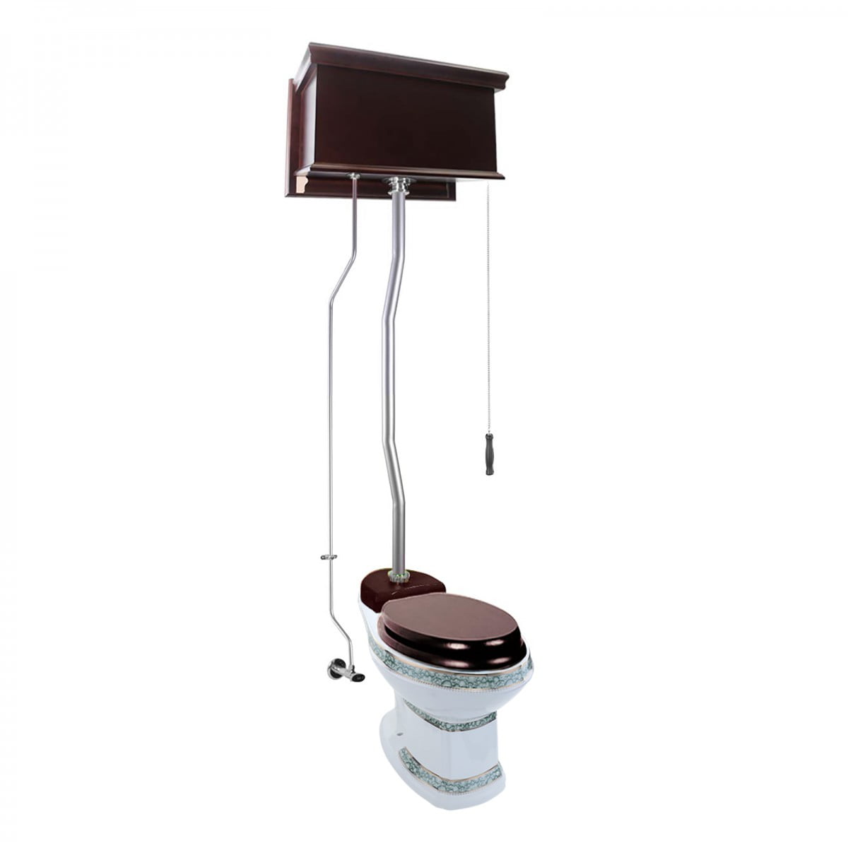 Renovators Supply High Tank Pull Chain Toilet w/Dark Oak Wooden Flat