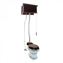 Renovators Supply High Tank Pull Chain Toilet w/Dark Oak Wooden Flat Front Panel High Tank 59" to 74" Adjustable Height Chrome Z Pipe and Elongated Toilet Bowl