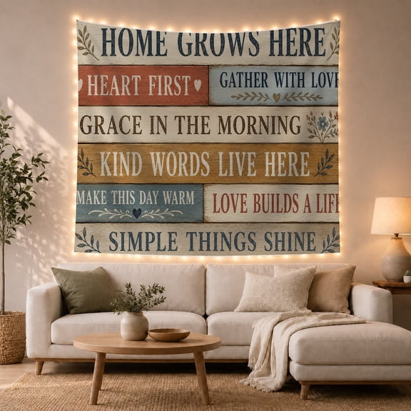 Rustic Farmhouse Wooden Plank Collage with Inspirational Quotes, Cozy Rustic for College Students, Motivational Home Decor, Graduation Gift, Tapestry Wall Hanging for Dorm and Living Room