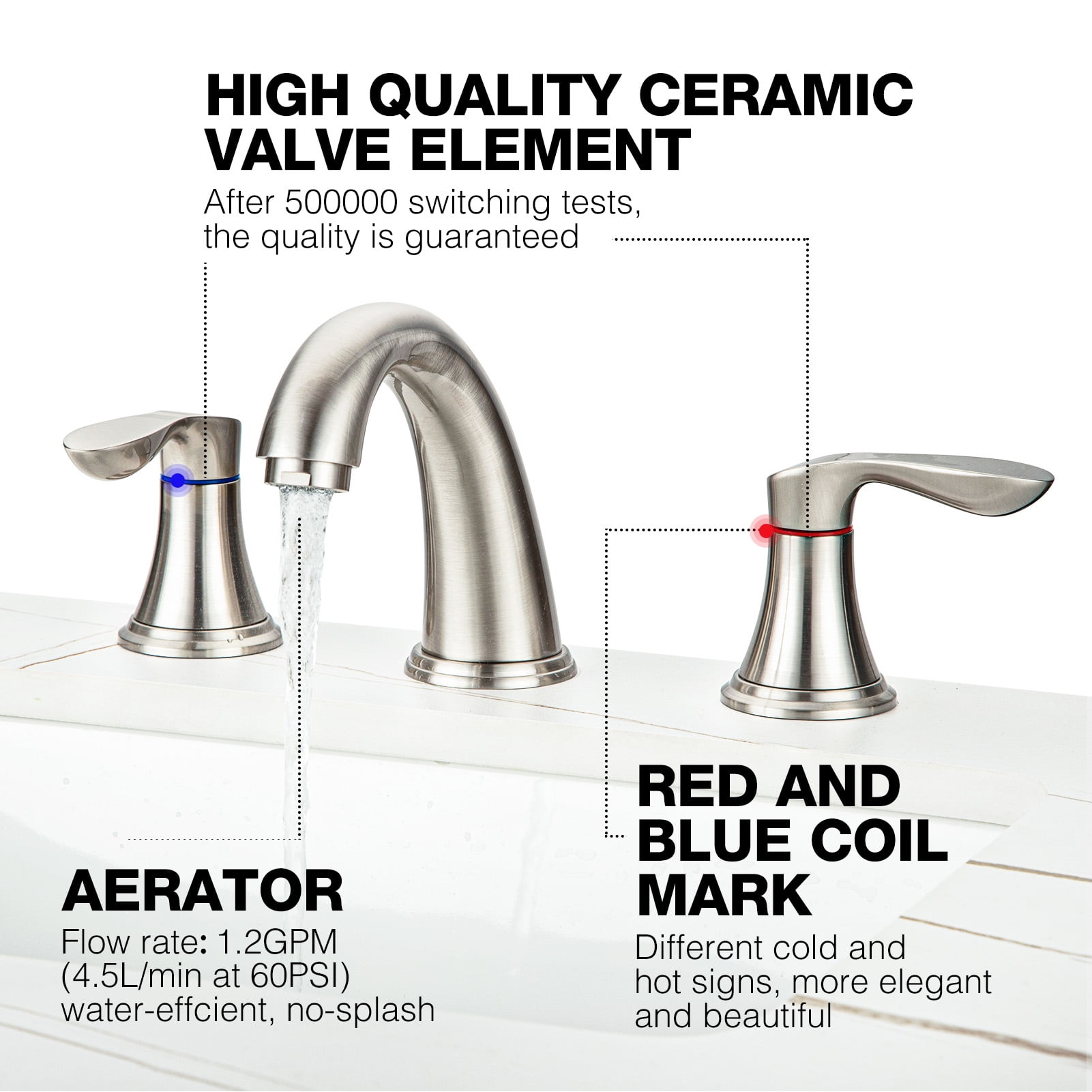 Bathroom Faucets for Sink 3 Hole, Faucet for Bathroom Sink, Bathroom Faucet with Pop up Drain and Cold Hot Water Lines