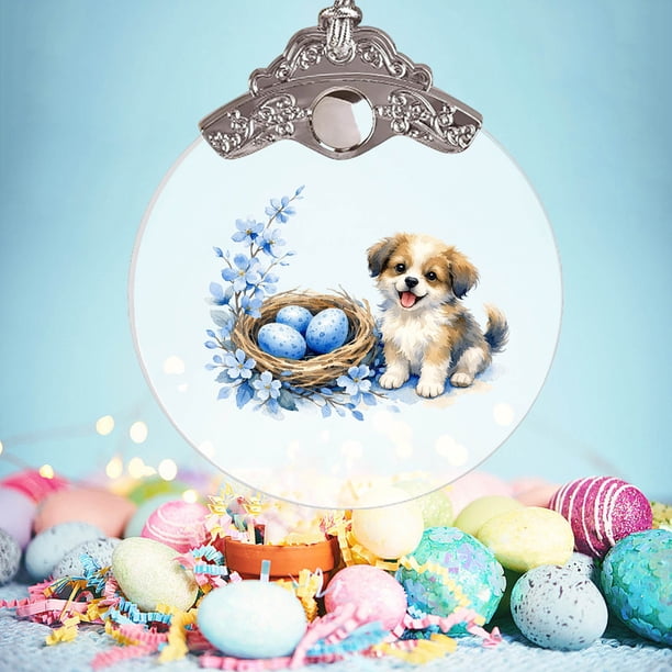Uuiauoio Glass Easter Ornament 2D Flat Pendant with Bunny Egg Designs for Tree Gift Basket Filler Holiday Party Decorations Keepsake