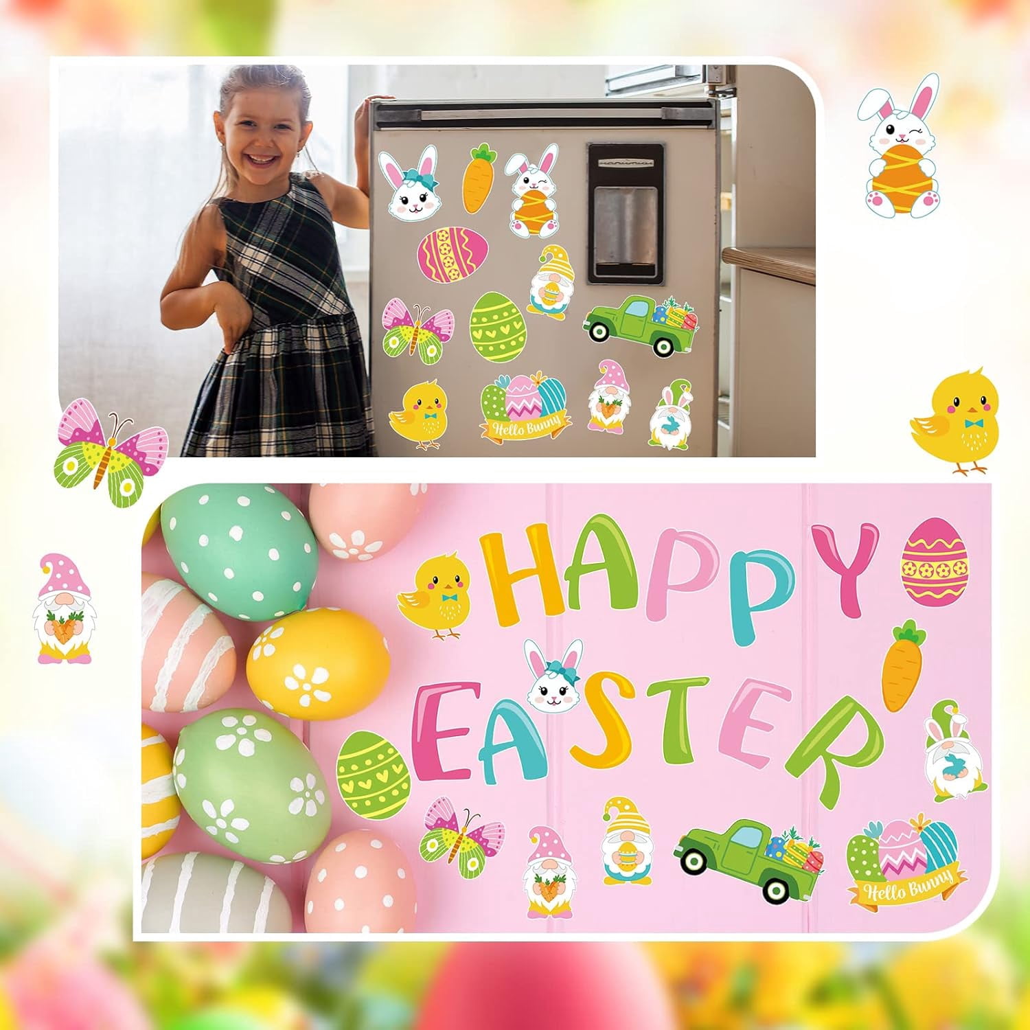 23 Pcs Happy Easter Garage Door Magnets Large Easter Garage Door Decorations Holiday Magnetic Stickers Spring Bunny Garages Magnets Spring Egg Gnome Decals for Car Refrigerator Decor