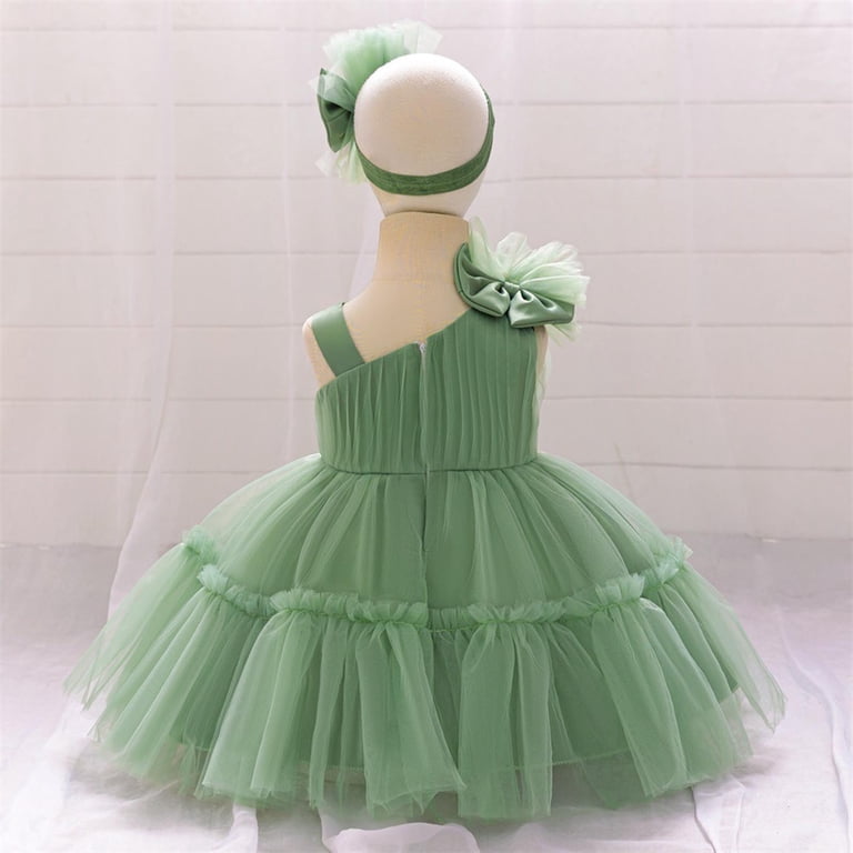 Moocorvic Sling Baby Girl Dress with Hairband, Toddler Puffy Skirt Bowknot Princess Dress for Wedding Birthday 6-9 Months,Green