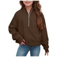 thumbnail image 3 of CAICJ98 Girls Half Zipper Sweatshirts Cute Trendy Fall Pullover Crop Tops Kids Sweatshirts Girls Long Sleeve Sweater Clothes Thumb Hole Coffee,7-8 Years, 3 of 7