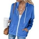 thumbnail image 2 of Sudadera con capucha informal de manga larga con cremallera para mujer, sudaderas con capucha, chaqueta con capucha de color sólido con bolsillos, color azul S, 2 of 6