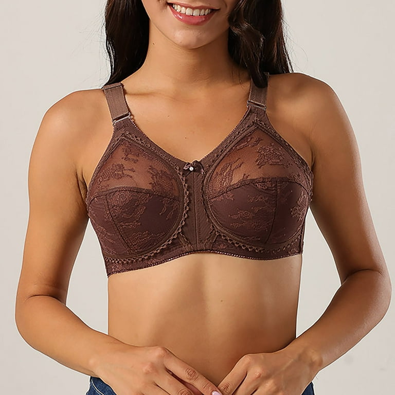 Sports Bra Bras for Women Ultra Thin full Cup Bra without Steel Ring Sponge  Sexy Lace Adjustment Bra Women's Lingerie Pumping Bra New Arrival Brown,105C  
