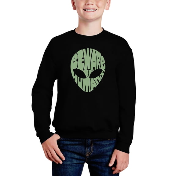 Beware Of Humans - Boy's Word Art Crewneck Sweatshirt