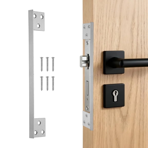 Uxcell Door Latch Guard Plates, 7" Stainless Steel Door Latch Shield Doors Security Protector Shield with Screws for Doors Lock Deadbolt, Silver