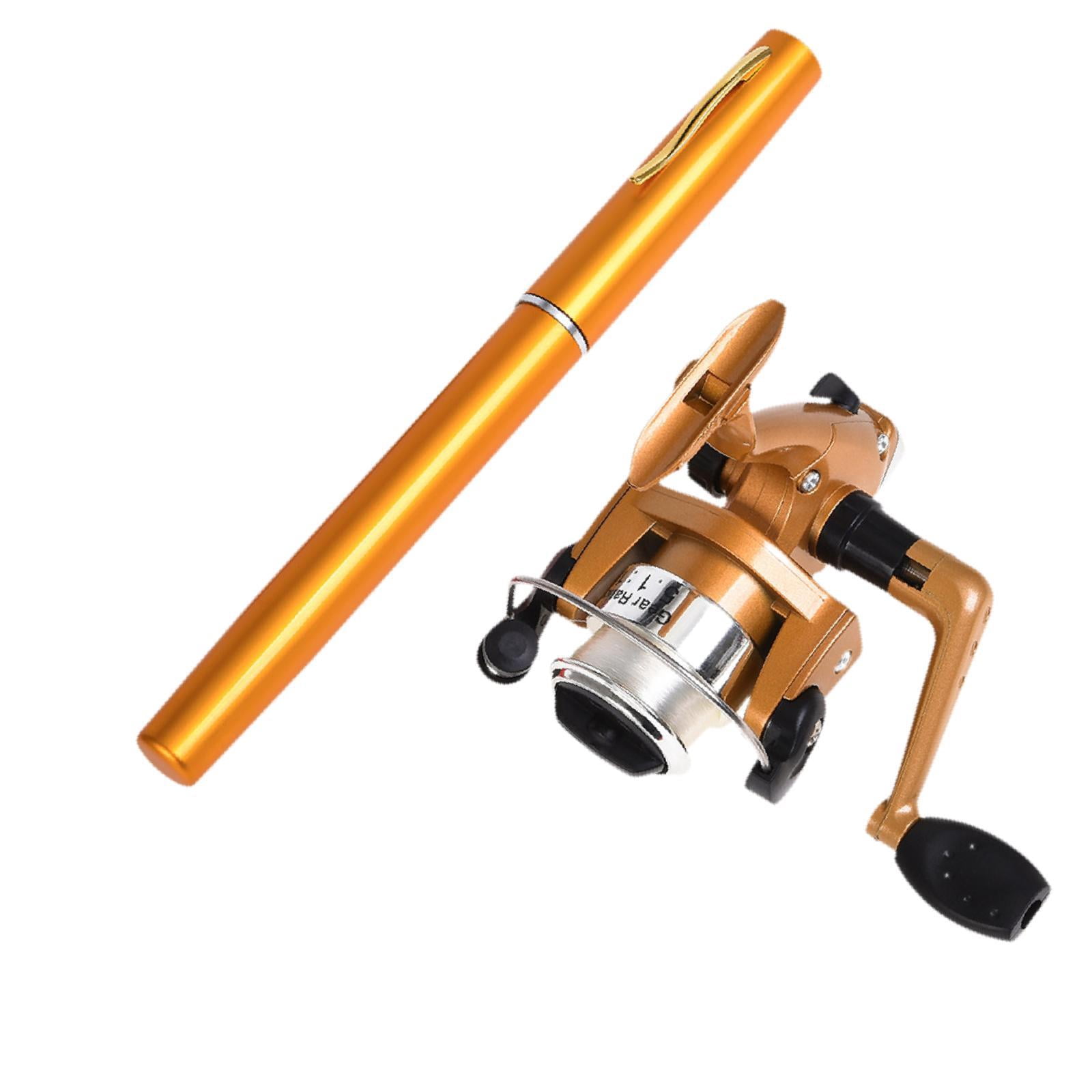 Colaxi Mini Fishing Rod Reel Combo, Mini Pen Fishing Pole Gift with Line Portable Fishing Reel for Outdoor Saltwater Freshwater Boys Gold