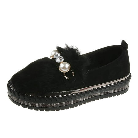 

TAIAOJING Women s Shoes Pearl Shallow Platform Rhinestone Solid Color Shoes Suede Shoes Zapatillas
