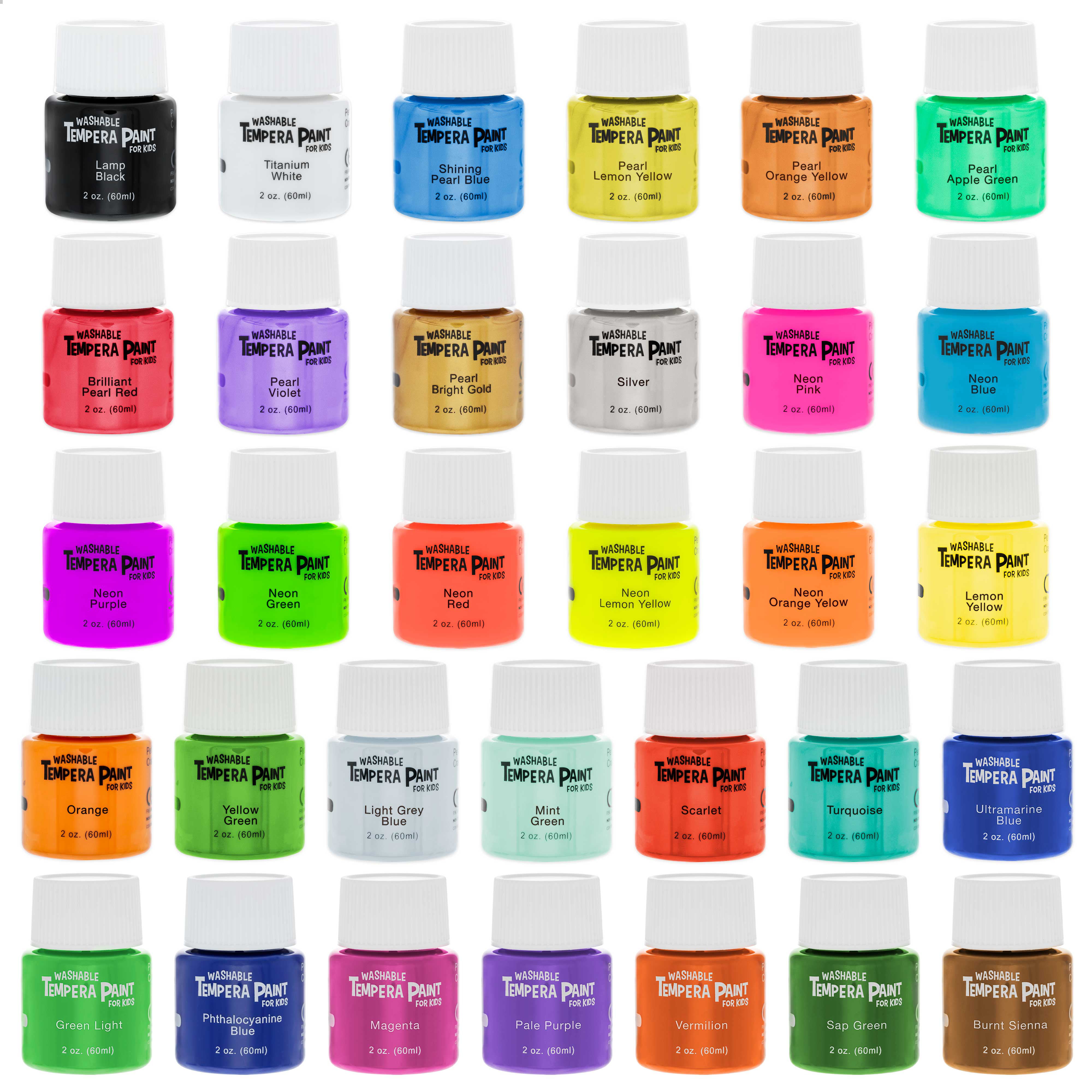 Tempera Paint 4Oz Assorted Colors-White/Black/Red/Blue/Yellow/Pink/Gre –  Craft For Kids