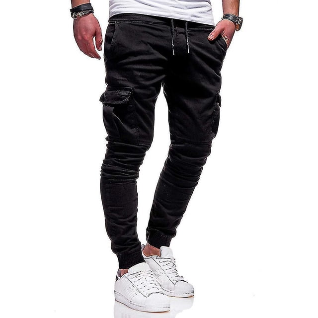 brillar Pantalones de combate tipo cargo para correr con cordón para hombre Pantalones ajustados informales para fitness