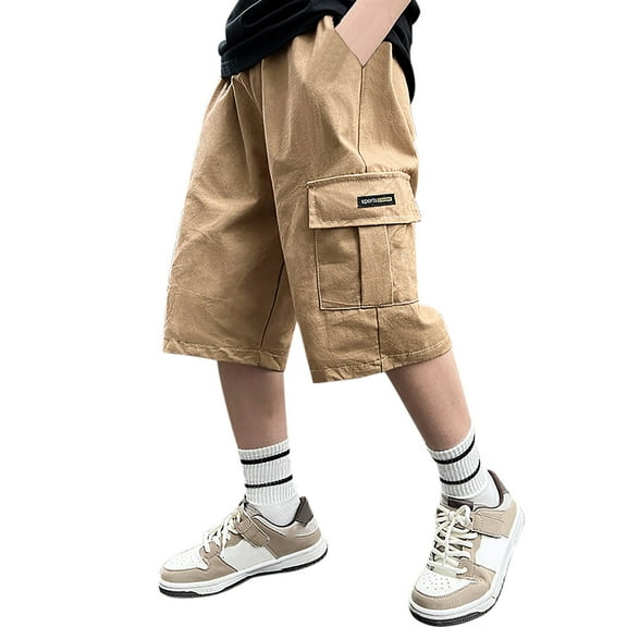 Stretch Cargo Shorts Boys Brown Pants Casual Stretch Shorts for Teens Boys Basketball Shorts Size 14-15Years Summer Clothing