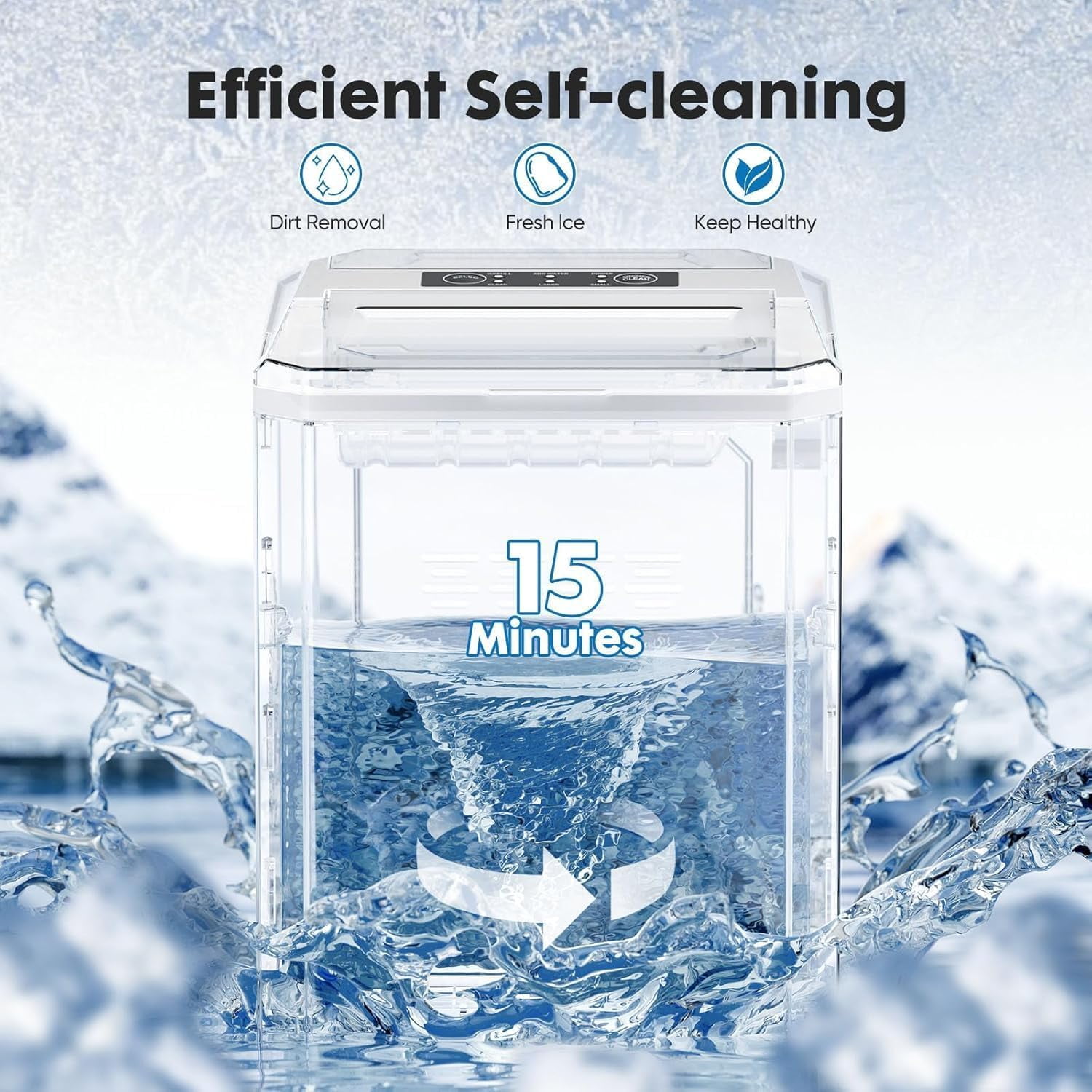 Ice Maker, Portable Countertop Icemaker Machine, Self Cleaning Quiet 2 Sizes Bullet Cubes Makers, 9 Cubes in 6 Mins, 26lbs/24Hrs with Ice Scoop, Basket for Home Kitchen Party,Black