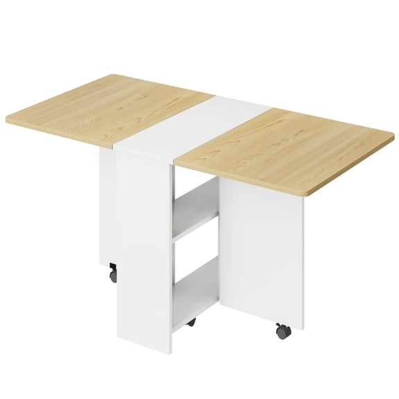 Folding Dining Table Drop Leaf Table for Small Spaces, Versatile Collapsible Dinner Kitchen Office Table with 2 Storage Racks, Space Saving Foldable Extendable Desk 47.2"x23.6"x29.5"