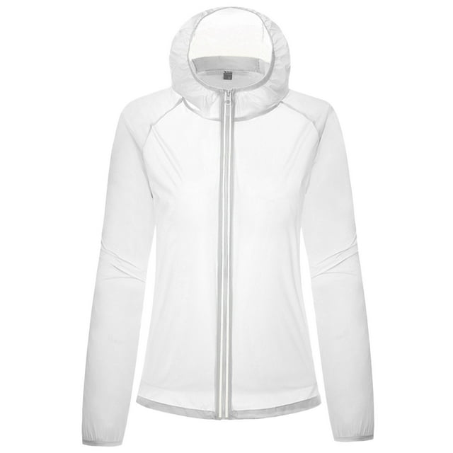 WEIYLL Womens Fleece Jacket Windproof Ultra-Light Rainproof Windbreaker White Fall Clothes Size 2XL