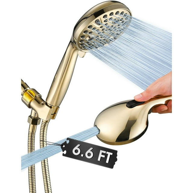 High Pressure Setting Handheld Shower Head Detachable Showerhead Spray Builtin Power Wash to Clean Tub Tile & Pets Extra Long Stainless Steel Hose Adjustable Br