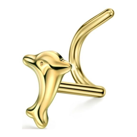 20g Nose Screw Surgical Steel Dolphin Nose Studs for Women Nose Rings Studs 20 Gauge Nostril Piercing Jewelry Gold Plated