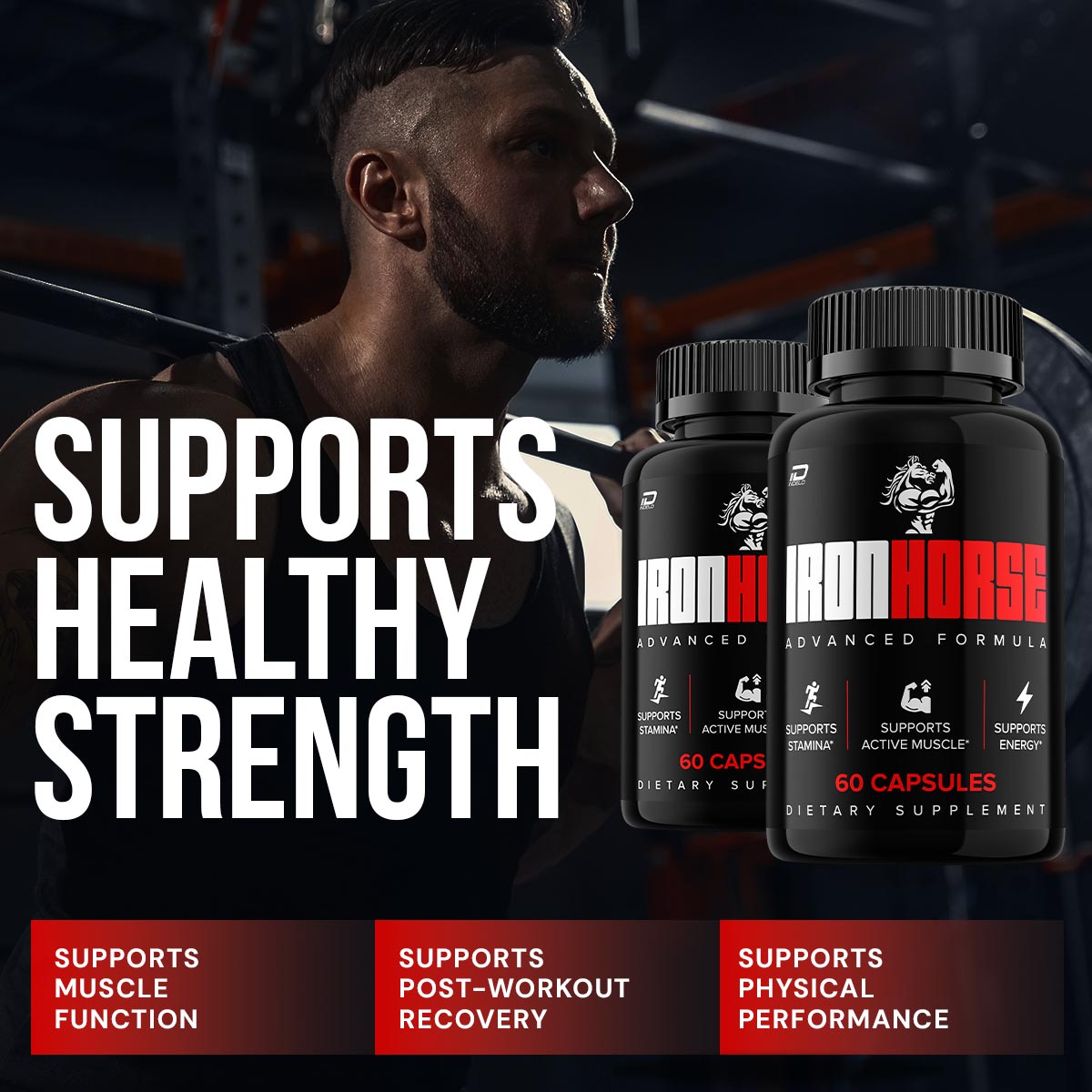 Iron Horse for Men Capsules – IronHorse Vitamin Complex Pills, Energy, 3 Pack, 180 Capsules