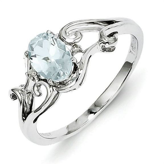 Primal Silver Sterling Silver Rhodium Diamond and Aquamarine Oval Ring