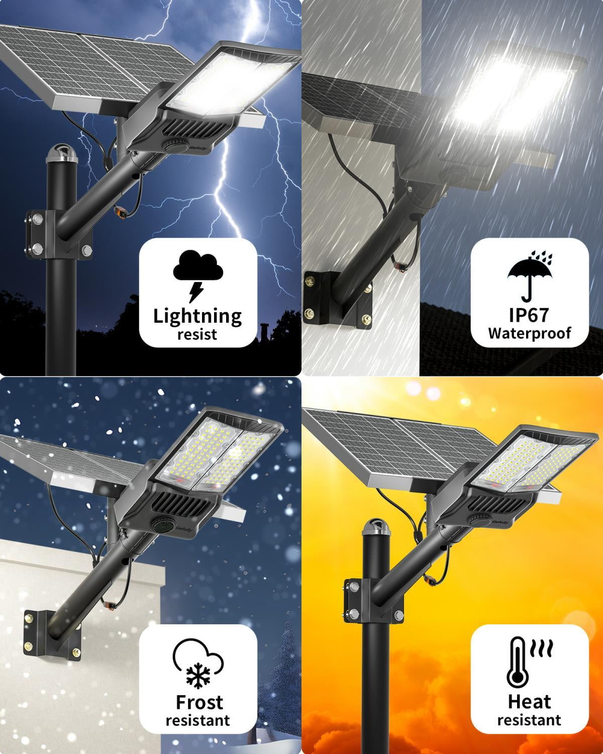 Gefolly 8500W Solar Street Lights Outdoor, 600000LM Motion Sensor Solar Parking Lot Street Lights, 6500K Flood Security Light IP67 Lamp for for Yard, Garden, Patio, Area Lighting, Wide Illumination