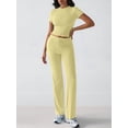 thumbnail image 4 of Women'S 2 Piece Lounge Sets Short Sleeve Tops Fold-over Flare Pants Casual Outfits Matching Set Yellow M, 4 of 6