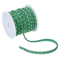 32.8ft Studded Faux Suede Cord Rope for Jewelry Making 5mm Micro Fibre Flat Leather Lace Beading String Ribbon with Rivets, Light Green Golden