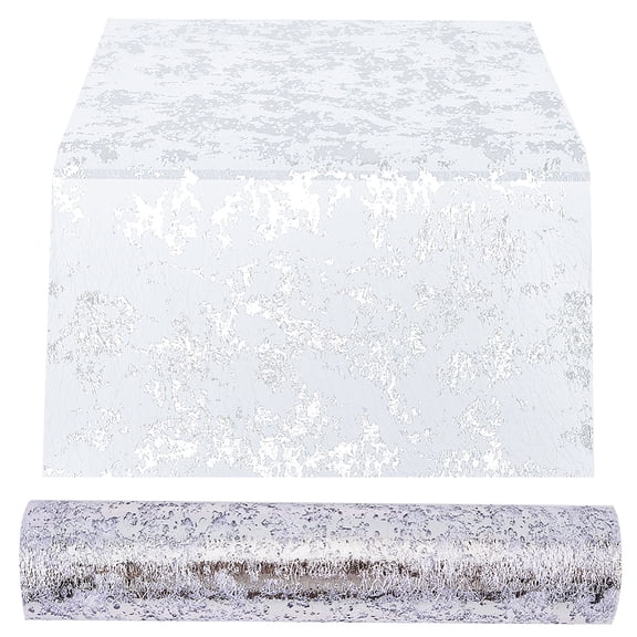 Silver Table Runner 11" x 360" Sequin Glitter Foil Metallic Thin Mesh Table Runners Roll Decorative Dining Table Centerpieces