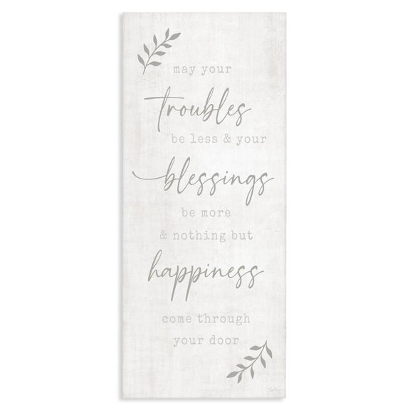 Stupell Industries Shabby Chic Troubles Less Blessings More Motivational Phrase Plant Leaves Canvas Art, 10 x 24, by Natalie Carpentieri
