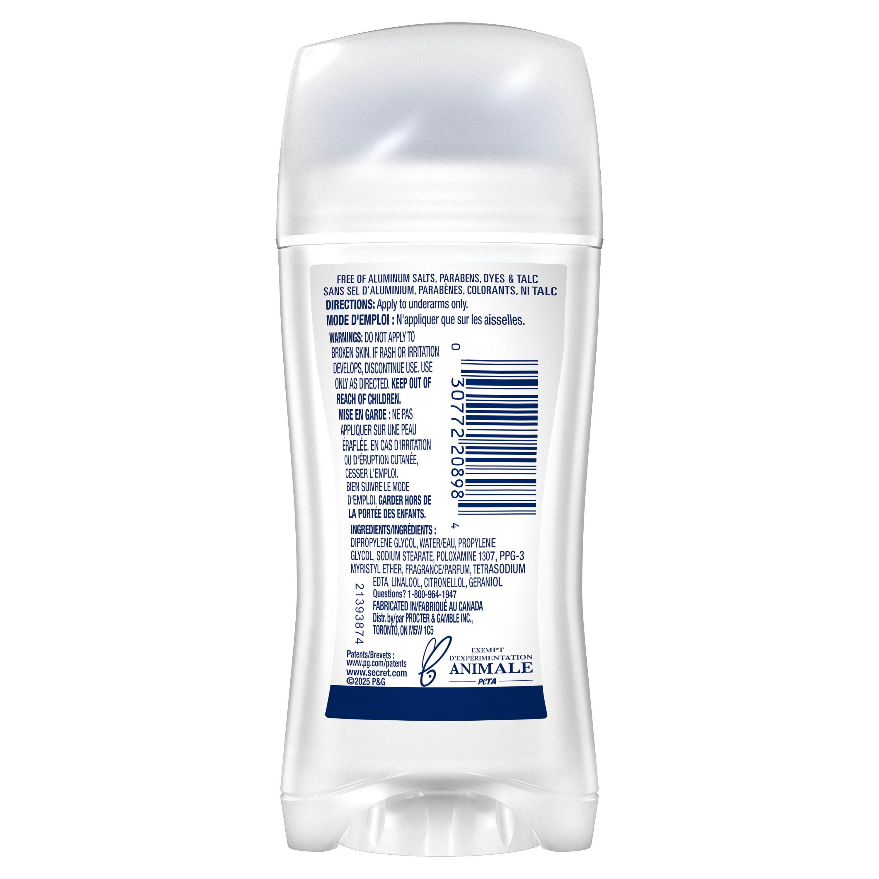 Invisible en bâton Secret sans aluminium, parfum Nénuphar clair, 68 g