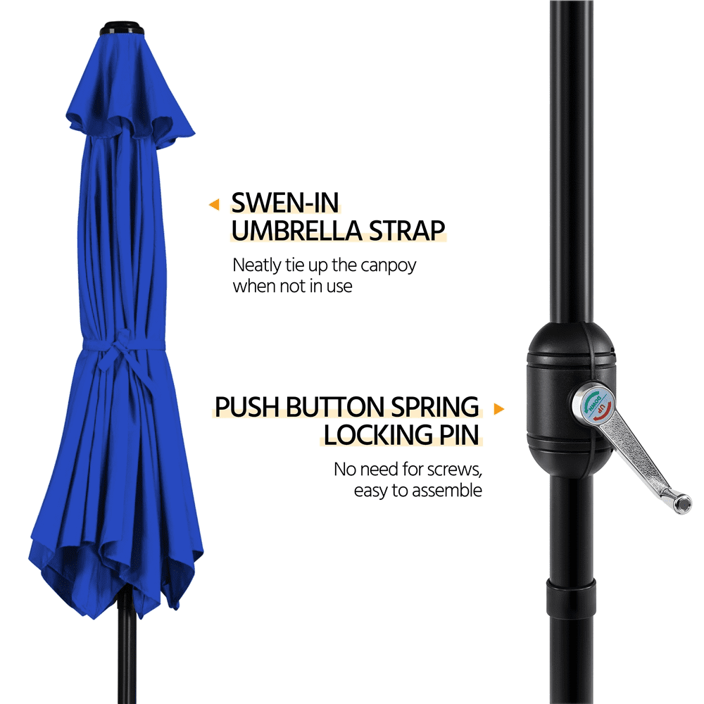 Renwick 9 Ft Outdoor Patio Umbrella with Push Button Tilt and Crank, Royal Blue