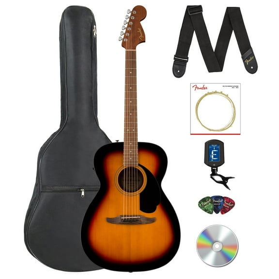 Fender California Standard Monterey E Acoustic-Electric Guitar - 3-Color Sunburst Bundle with Gig Bag, Tuner, Strap, Strings, Picks, and Austin Bazaar Instructional DVD