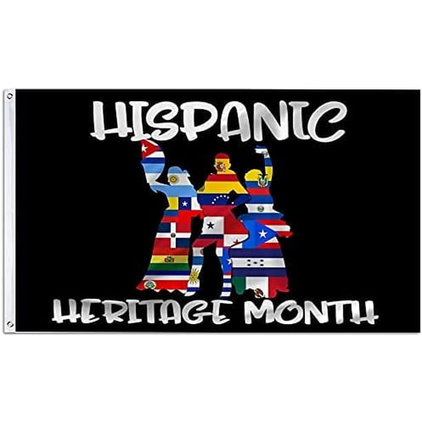 Banderas de la Herencia Hispana Nacional de 3x5 pies con ojales de latón para decoración del hogar, diseño de banderas de países hispanos, divertidas banderas y pancartas para exteriores.